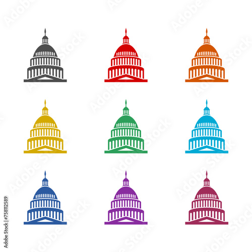 United States Capitol building  icon isolated on white background. Set icons colorful