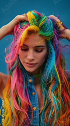 portrait of a woman with colorful hair, ai  © Alona