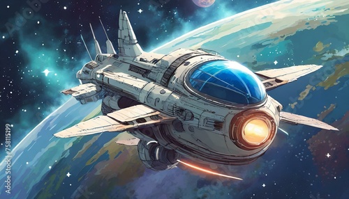 Wallpaper Mural Raumschiff im Weltraum vor Erde Torontodigital.ca