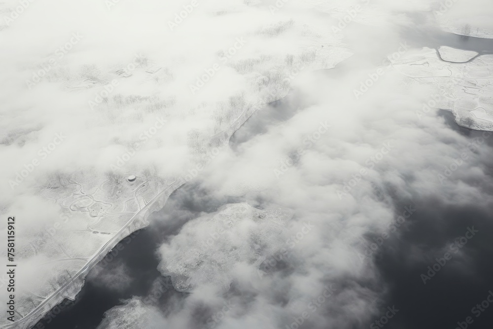 Aerial view of winter scenery minimalist romantic riverscapes