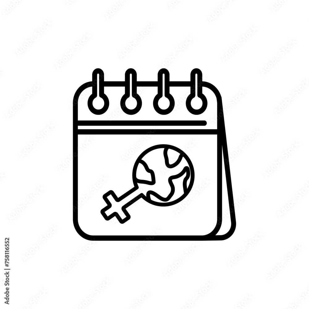 Global feminism line icon. 8 march in calendar vector line symbol. Women's day sign. Global gender inequality pictogram. International Women's day icon. Global feminism line icon. 8 march in calendar vector line symbol. Women's day sign. Global gender inequality pictogram. International Women's day icon.
