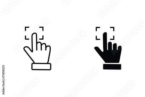 Hand with fingerprint vector icon. Finger scan symbol. Biometric sign. Security identification pictogram.