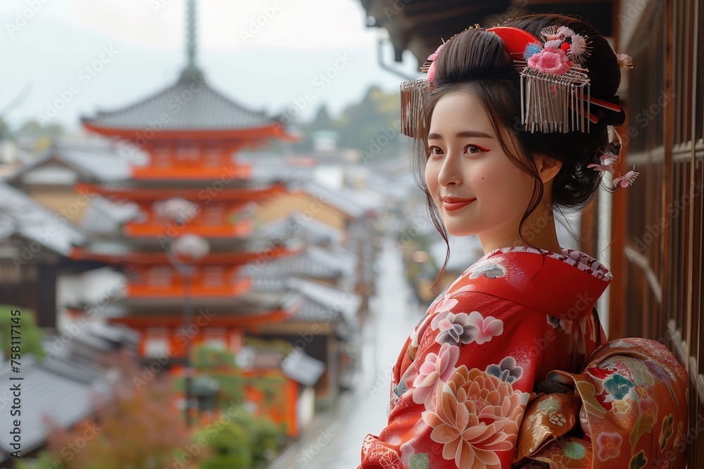 Woman in Kimono Looking Out a Window Woman in Kimono Looking Out a Window