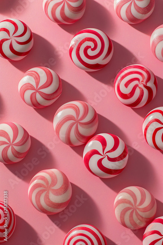 Classic red white candy, top view, minimal design