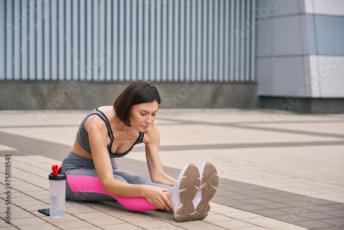 Woman on morning activity, strength after training