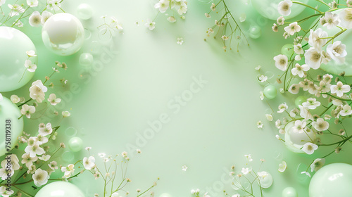 Pastel Green Floral and Orbs Background © TY