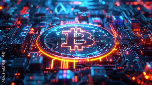 Bitcoin Coin IoT A Futuristic Aesthetic of Digital Circuit Patterns and Interconnected Devices in Cyberspace