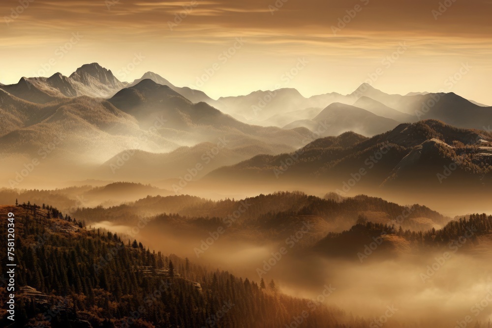 Fog coming in over mountains at sunrise