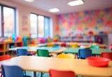 Blurred image of a colorful kindergarten classroom, generative AI