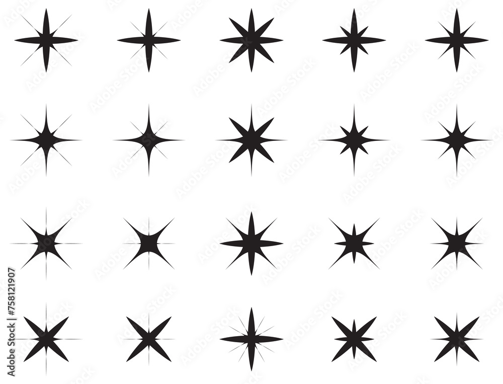 Star sparkle and twinkle. Star burst, flash stars. Isolated vector starburst icons, black silhouettes, shining lights and sparks of bright glowing rays and flare effect. shiny glitter in eps 10. Star sparkle and twinkle. Star burst, flash stars. Isolated vector starburst icons, black silhouettes, shining lights and sparks of bright glowing rays and flare effect. shiny glitter in eps 10.