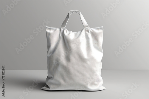 White blank tote bag mock up, minimalist background , front view of the front, white canvas has soft lighting, banner and template 