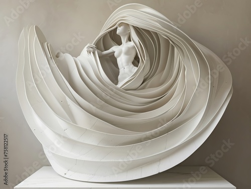 Design a 3D sculpture that plays with perspective and dimension in a dynamic and impactful way photo