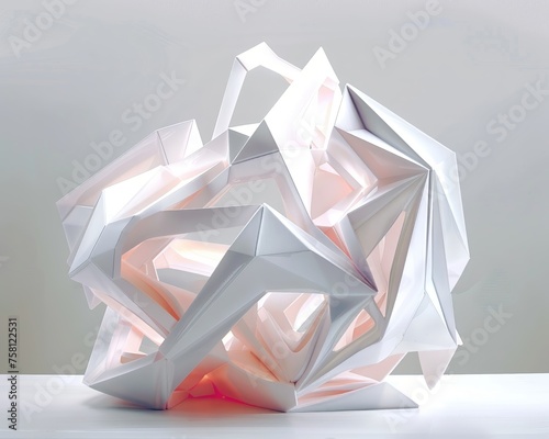 Design a 3D sculpture using geometric shapes and futuristic aesthetics photo