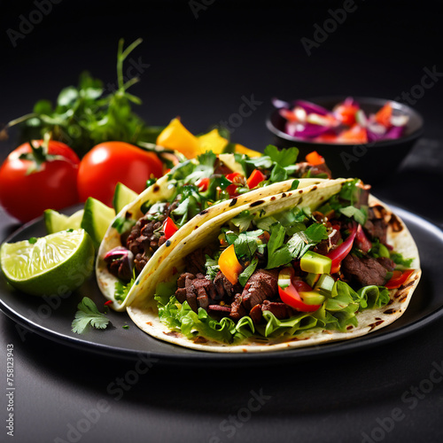 a savory taco plate with grilled beef fresh vegetables and guacamole generated by artificial intelli