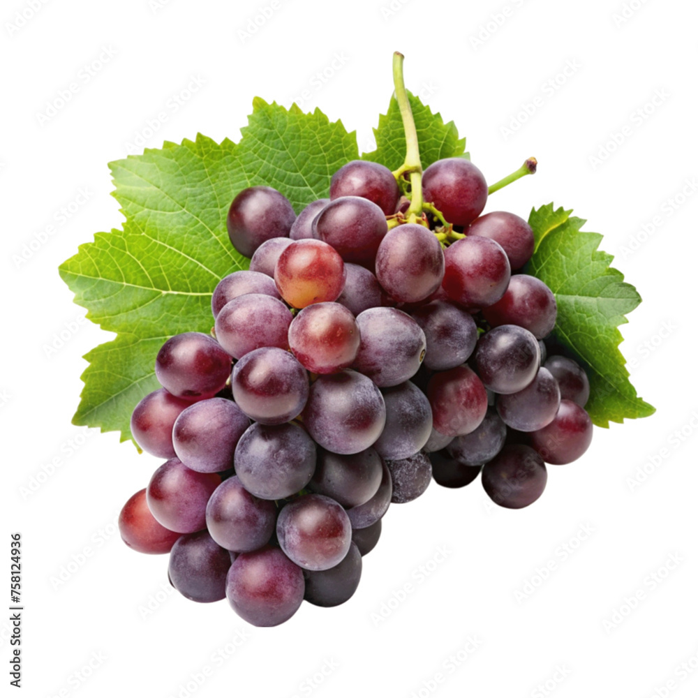 Fototapeta premium Ripe red grapes isolated on Transparent background.