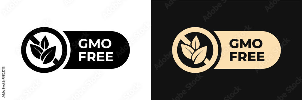 GMO free icon. Non GMO label. No added or artificial chemicals illustration, logo, symbol, sign, stamp, tag, emblem, mark or seal for product packaging isolated. - obrazy, fototapety, plakaty 