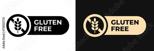 Gluten free icon. Non gluten label. Grain free illustration, logo, symbol, sign, stamp, tag, emblem, mark or seal for product packaging. No grain sticker isolated.