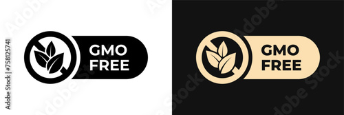 GMO free icon. Non GMO label. No added or artificial chemicals illustration, logo, symbol, sign, stamp, tag, emblem, mark or seal for product packaging isolated. photo