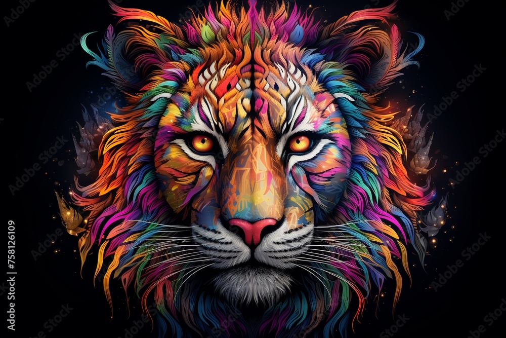 Blazing wildlife essence a vivid tiger head with rainbow aura