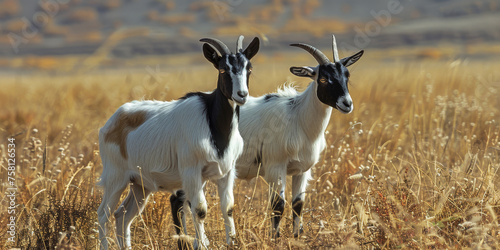 Serene Goats Grazing in Golden Field at Dusk
