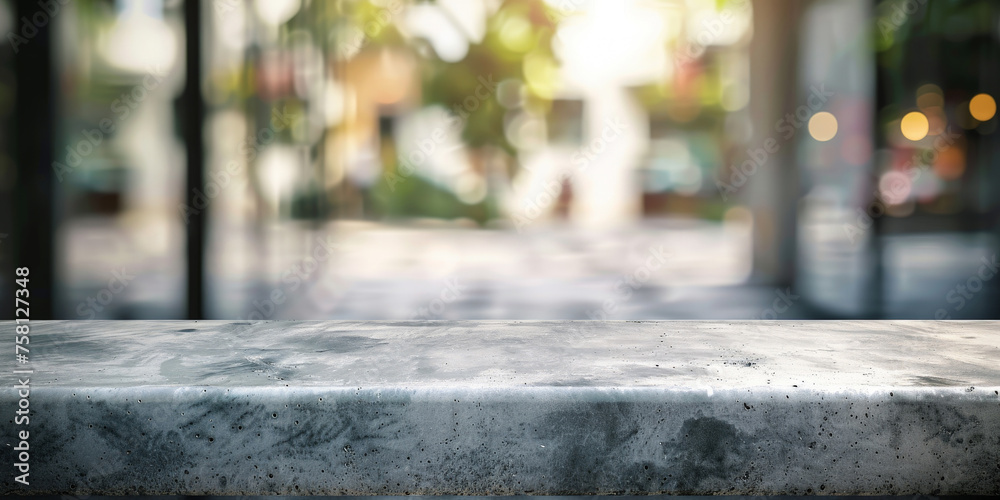 Abstract grey concrete table top with blurred background for product display, mockup design template,