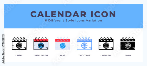 Calendar icon illustration vector with different styles