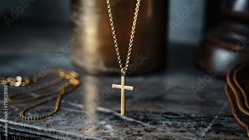 a stylish cross pendant necklace in a realistic photo, highlighting its timeless elegance and versatility as a fashion accessory.