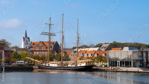 Tallship in harbour of market town Thisted in Nordjylland, Denmark