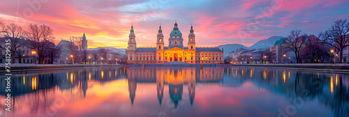 City lights Europe , Majestic cathedral reflects history architecture and spirituality