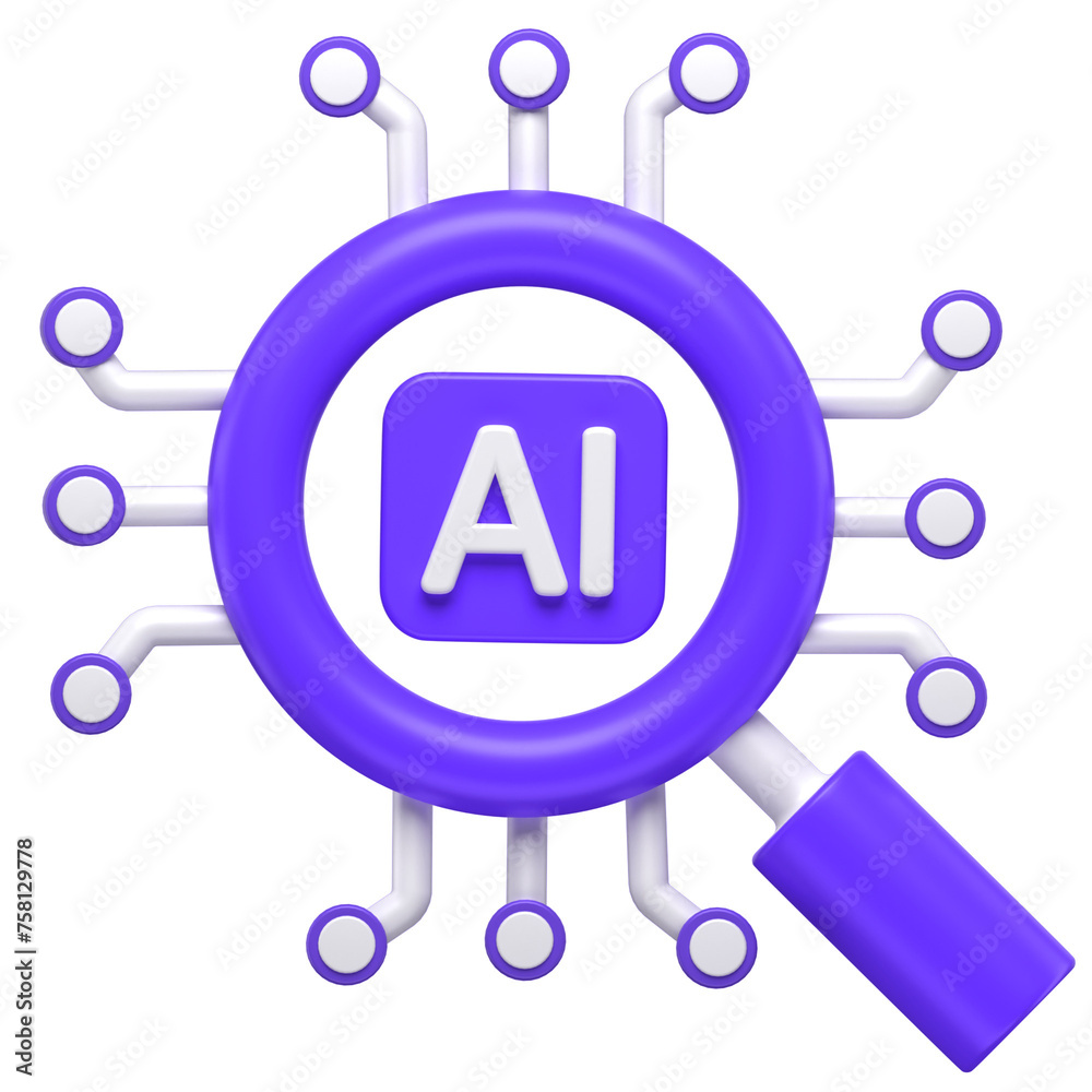 3D Icon of a magnifier search ai 3D Icon of a magnifier search ai