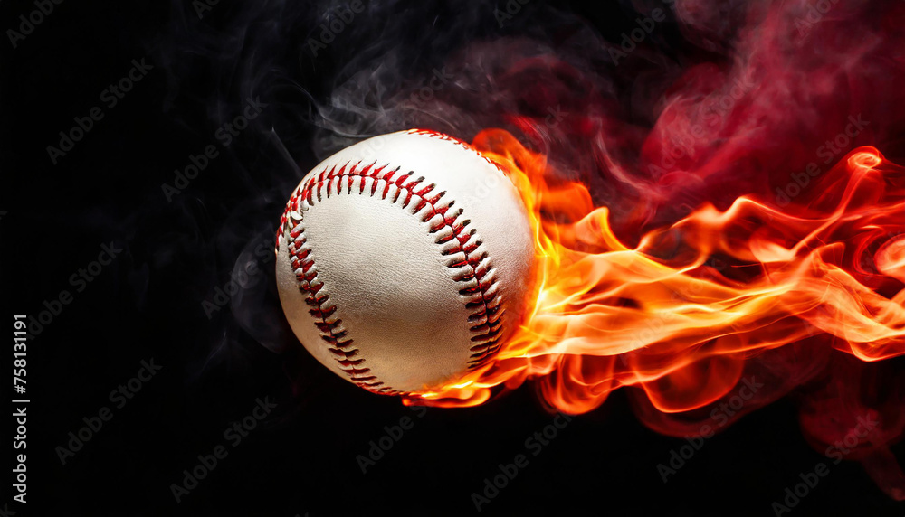 Burning baseball ball in the air. Hot orange flame. Professional active sport. Black background. Burning baseball ball in the air. Hot orange flame. Professional active sport. Black background.
