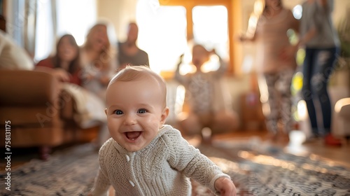 Toddler's First Steps: A Joyous Milestone in a Loving Home photo
