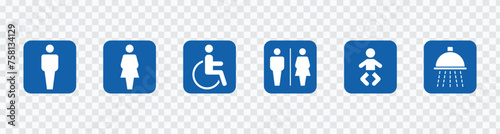 "Male or Female Restroom WC - Toilet Vector Icons Set in Stock Illustration"