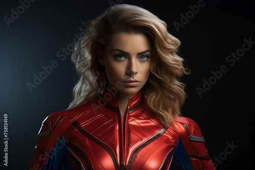 Generative AI image of super hero woman wearing mask and costume