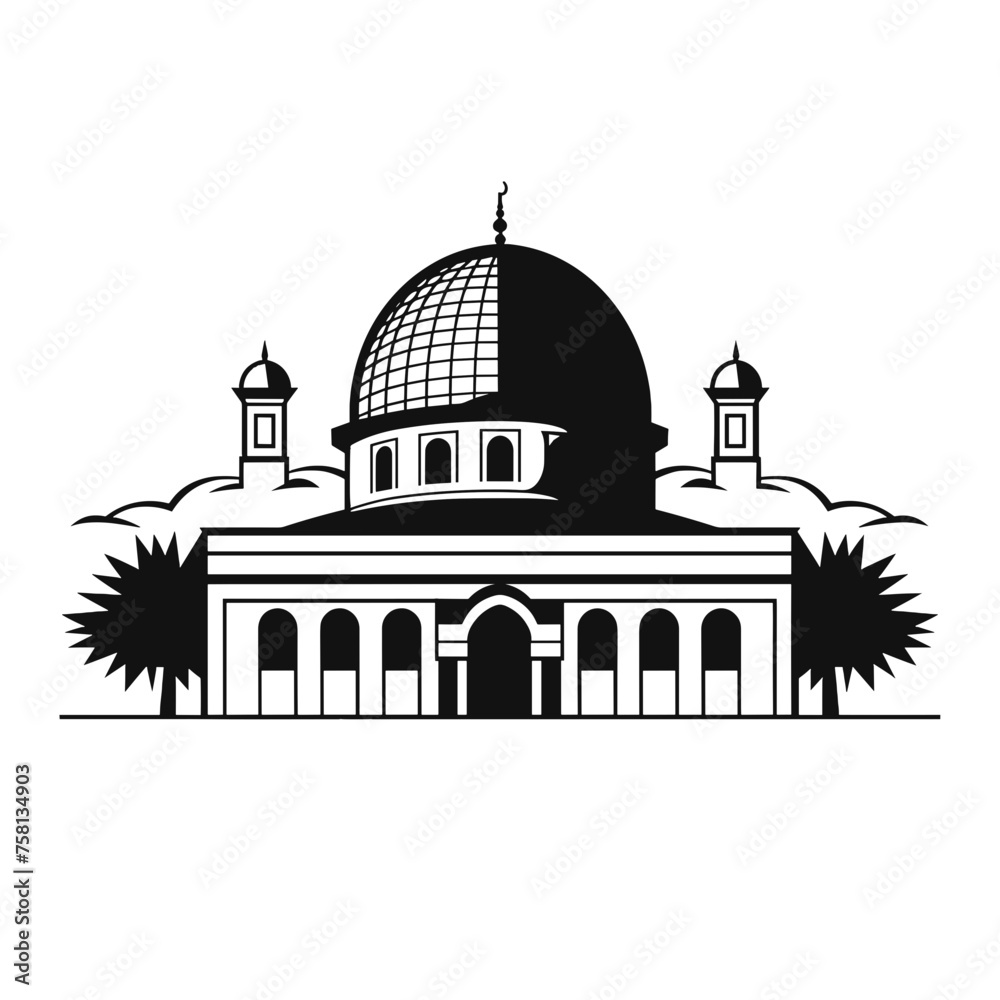 Silhouette einer Moschee in schwarz-weiß vektor isoliert auf transparentem hintergrund