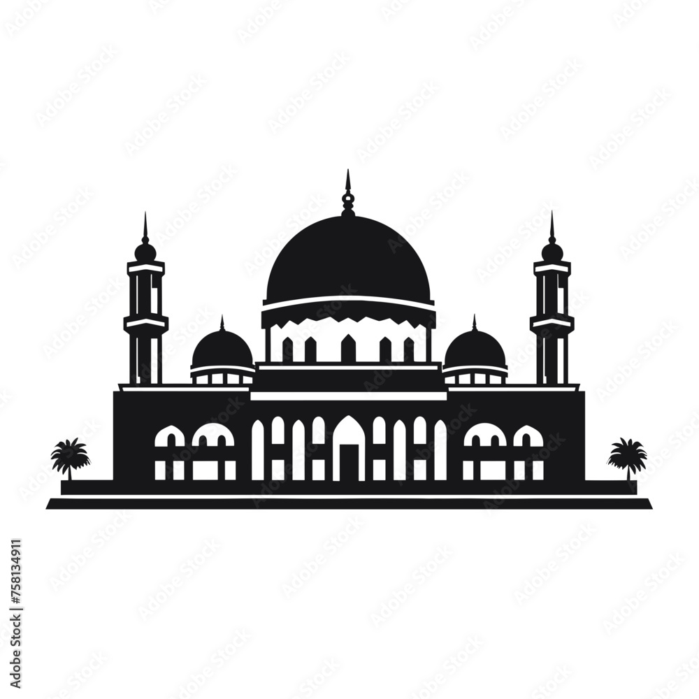Silhouette einer Moschee in schwarz-weiß vektor isoliert auf transparentem hintergrund