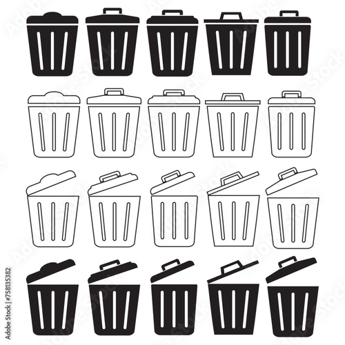 Collection of trash can icons. Web icon  delete button. Delete symbol flat style on white background