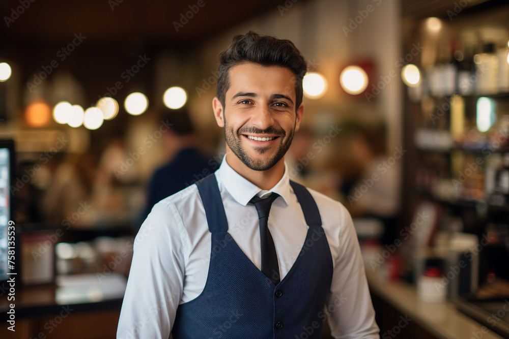 Fototapeta premium Smiling person working in supermarket grocery store department Generative Ai picture