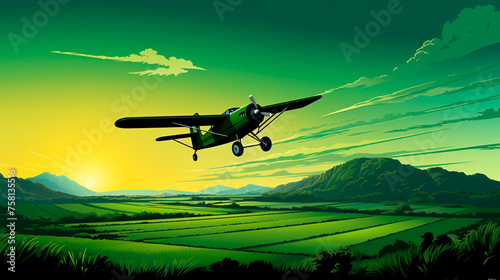 illustration of a airplane in sunset