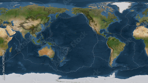 Pacific plate - global map. Patterson Cylindrical. Satellite