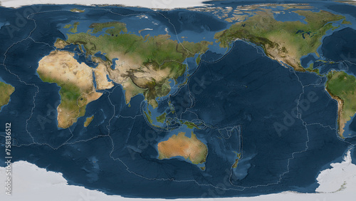 Philippine Sea plate - global map. Patterson Cylindrical. Satellite