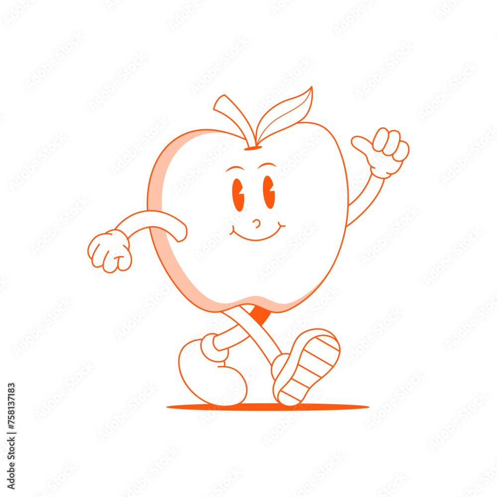 Apple Retro Mascot. Funny cartoon character of Apple. Apple Retro Mascot. Funny cartoon character of Apple.