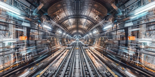 A tunnel with a train running through it