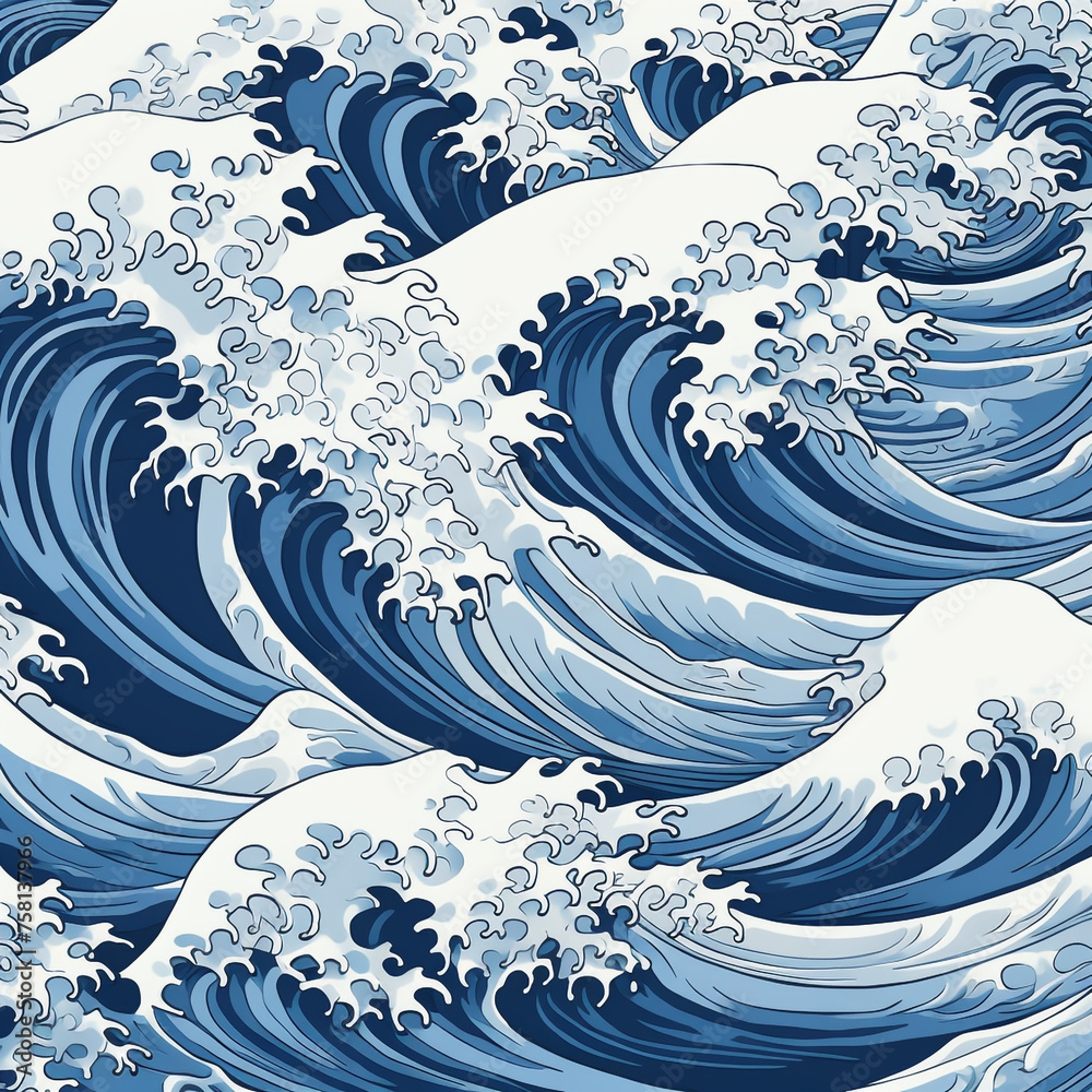 Blue background with white waves created with Generative Ai Blue background with white waves created with Generative Ai