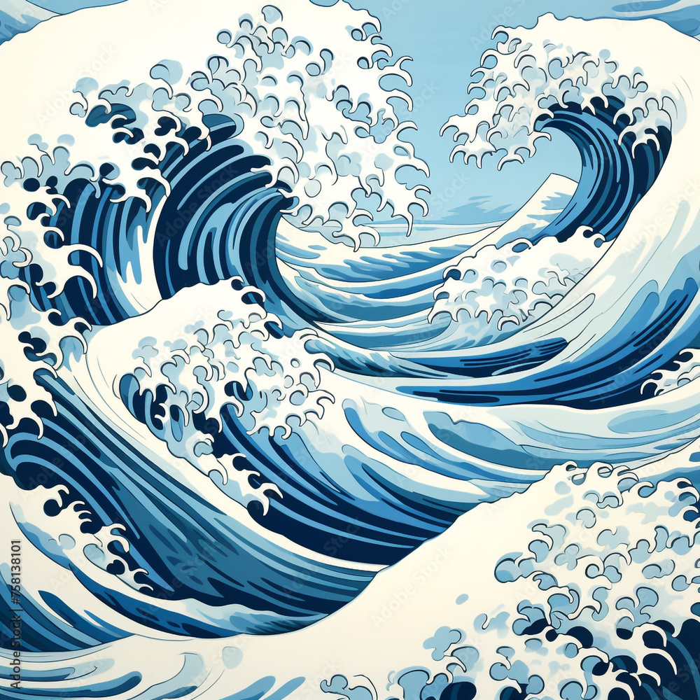Blue background with white waves created with Generative Ai Blue background with white waves created with Generative Ai