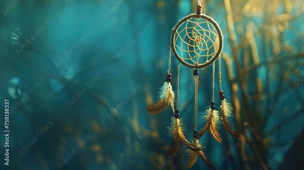 Embrace the magic of a dream catcher, its ethereal form suspended against a seamless canvas, weaving dreams of hope and inspiration, a symbol of positivity and light.