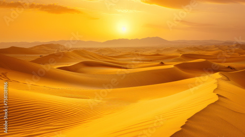 Sandy dunes in desert, clear weather, sunset photo