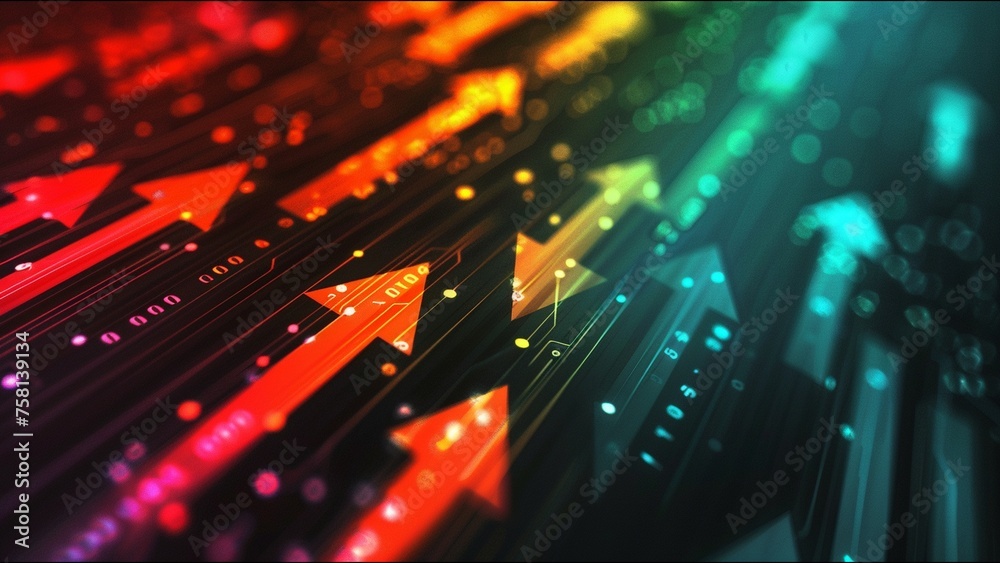 Vibrant Arrows Pointing Multiple Directions Chart Graph Data Technology