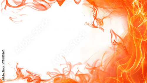 White background with fire flames on the border.