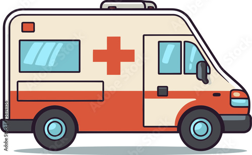 Ambulance Van Transporting Injured Patient Vector Illustration